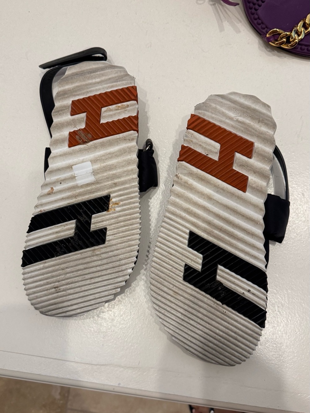 Kids Black Sandals with Orange & Black Sole - Brand Unspecified